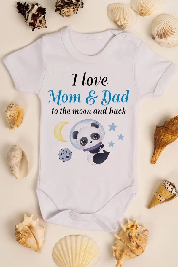 I Love Mom & Dad Anne Baba Baskılı Çıtçıtlı Bebek Body Zıbın Badi 5002