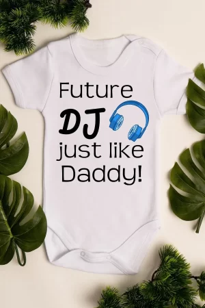 Dj Daddy Baba Baskılı Bebek Body Çıtçıtlı Beyaz Badi Zıbın Tulum 5008