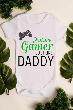 Gamer Daddy Baba Baskılı Bebek Body Çıtçıtlı Beyaz Badi Zıbın Tulum 5010