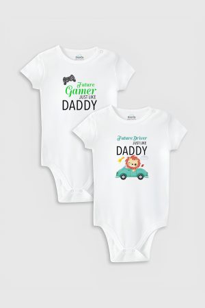 Daddy Baba Baskılı 2'li Bebek Body Set Badi Çıtçıtlı Zıbın ikili 5010-5022