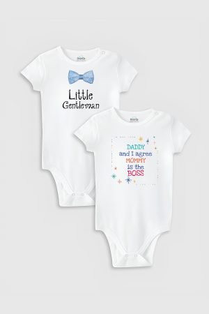Little Gentleman 2'li Bebek Body Set Beyaz Badi Çıtçıtlı Zıbın İkili  5011-5614