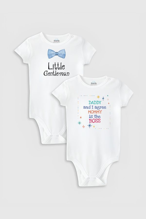 Little Gentleman 2'li Bebek Body Set Beyaz Badi Çıtçıtlı Zıbın İkili  5011-5614