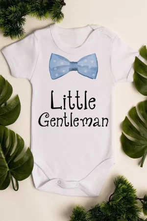 Little Gentleman Centilmen Baskılı Beyaz Bebek Body Badi Çıtçıtlı Zıbın 5011