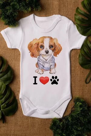 Köpek Baskılı Kısa Kollu Bebek Body Çıtçıtlı Badi Zıbın 5014