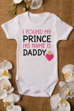 Prince Daddy Prens Baba Baskılı Beyaz Bebek Body Badi Çıtçıtlı Zıbın 5023