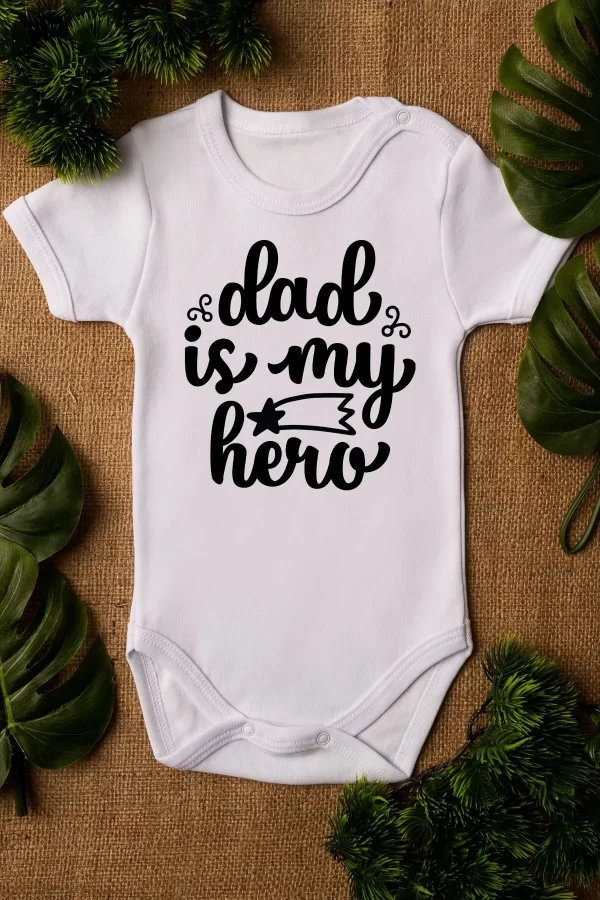 Dad is My Hero Kahraman Baba Baskılı Beyaz Bebek Body Badi Çıtçıtlı Zıbın 5030