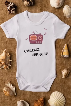 Uykusuz Her Gece Baskılı Bebek Body Badi Çıtçıtlı Zıbın 5049