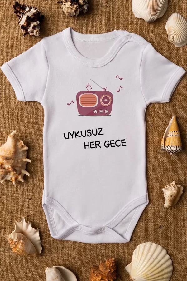 Uykusuz Her Gece Baskılı Bebek Body Badi Çıtçıtlı Zıbın 5049