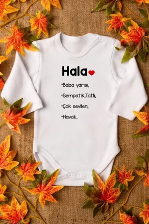 Hala Baba Yarısı Baskılı Uzun Kollu Bebek Body Çıtçıtlı Badi Zıbın 5084-U