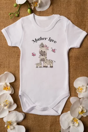 Mother Love Anne Ve Yavru Zürafa Baskılı Bebek Body Badi Çıtçıtlı Zıbın 5101