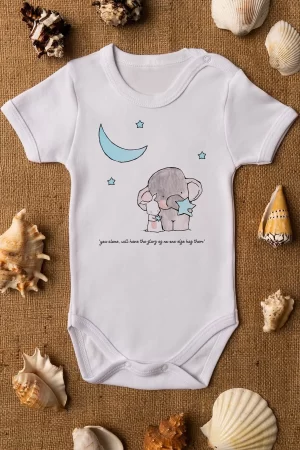 Fil Ve Tavşan Baskılı Bebek Body Badi Çıtçıtlı Zıbın Tulum 5104