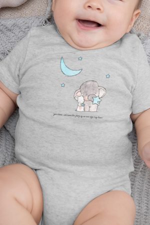 Fil Ve Tavşan Baskılı Bebek Body Badi Çıtçıtlı Zıbın Tulum 5104-G