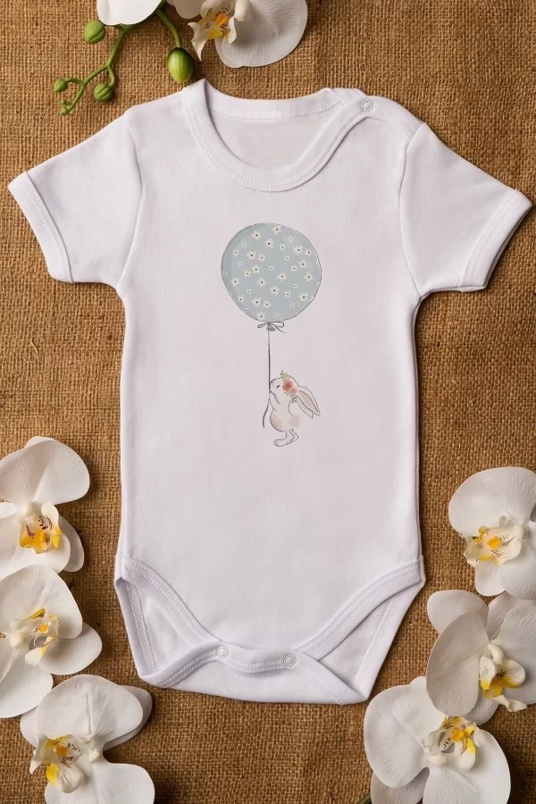 Balon Tavşan Baskılı Bebek Body Badi Çıtçıtlı Zıbın Tulum 5105