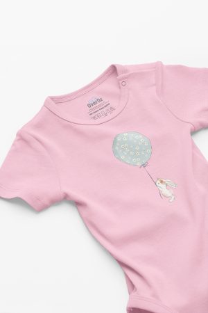 Balon Tavşan Baskılı Bebek Body Badi Çıtçıtlı Zıbın Tulum 5105-P