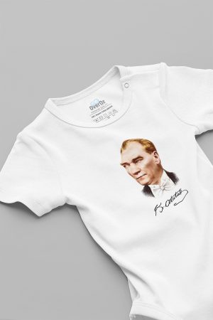 Atatürk Baskılı Kısa Kollu Bebek Body Badi Çıtçıtlı Zıbın Tulum 5111