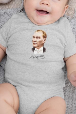 Atatürk Baskılı Bebek Body Badi Çıtçıtlı Zıbın Tulum 5111-G