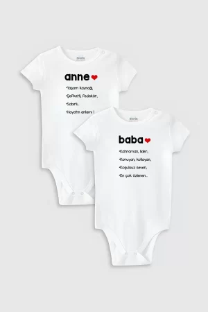 Anne Baba Baskılı 2'li Kısa Kollu Bebek Body Badi Zıbın 5117-5118
