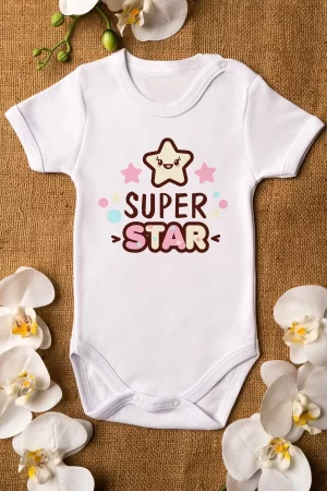 Süper Star Baskılı Bebek Body Çıtçıtlı Badi Zıbın Tulum 5154