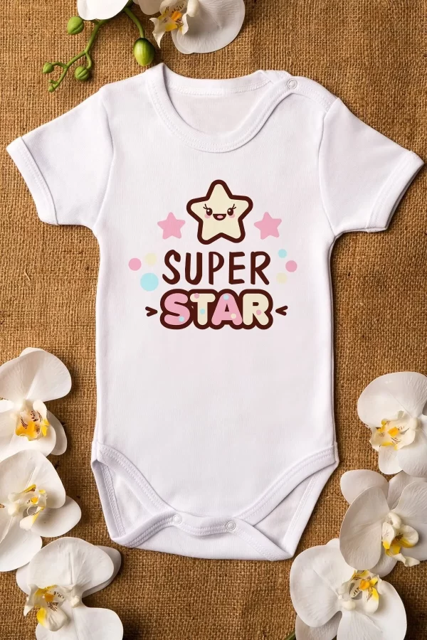 Süper Star Baskılı Bebek Body Çıtçıtlı Badi Zıbın Tulum 5154