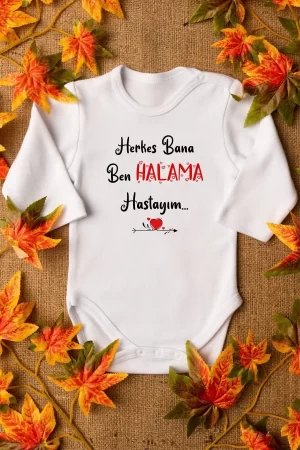 Ben Halama Hastayım Uzun Kollu Bebek Body Beyaz Badi Zıbın 5165-U