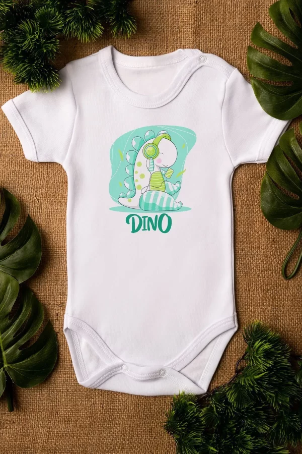 Müzik Dinazor Baskılı Bebek Body Çıtçıtlı Kısa Kollu Badi Zıbın 5172