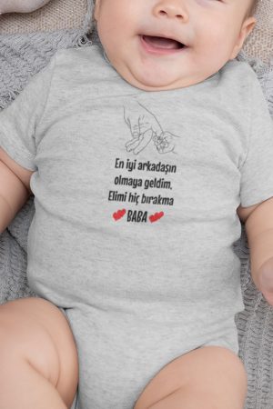 Elimi Hiç Bırakma Baba Baskılı Bebek Body Kısa Kollu Badi Zıbın 5176-G