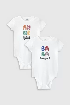 Anne Baba Baskılı 2'li Kısa Kollu Bebek Body Badi Zıbın 5179-5180