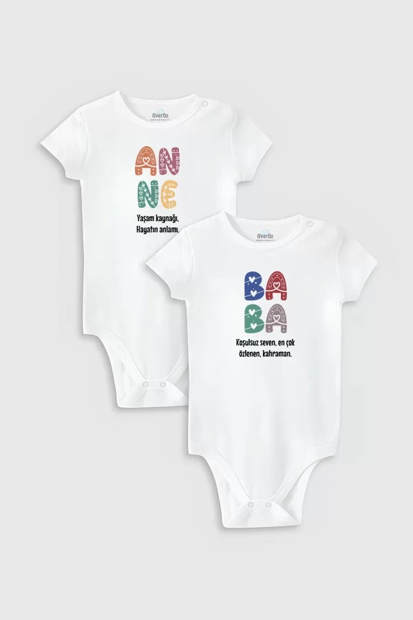 Baba Yazılı Zıbın Anne Baba Baskılı 2'li Kısa Kollu Bebek Body Badi Zıbın 5179-5180