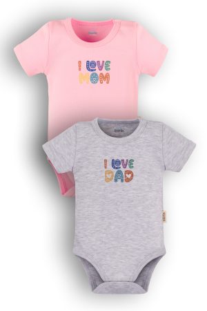 Love Mom & Dad Anne Baba 2'li Bebek Body Set Çıtçıtlı Badi Zıbın 5191-5192-P
