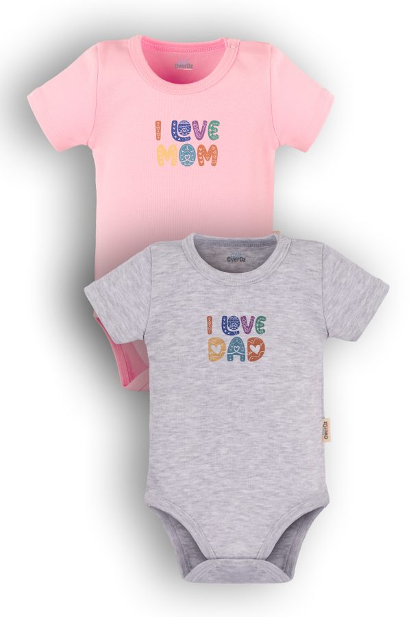 Love Mom & Dad Anne Baba 2'li Bebek Body Set Çıtçıtlı Badi Zıbın 5191-5192-P