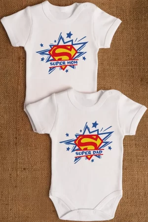 Super Mom Dad Anne Baba 2'li Bebek Body Set Çıtçıtlı Badi Zıbın ikili 5195-5196
