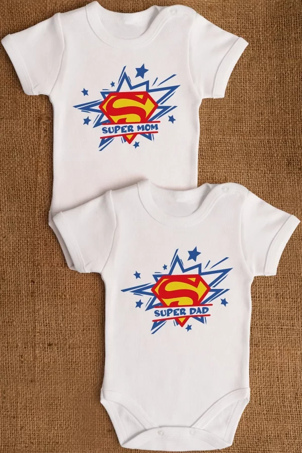 Super Mom Dad Anne Baba 2'li Bebek Body Set Çıtçıtlı Badi Zıbın ikili 5195-5196