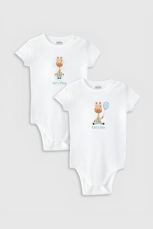 Zürafa Baskılı Bebek 2'li Body Set Çıtçıtlı Zıbın Tulum İkili 5198-5199