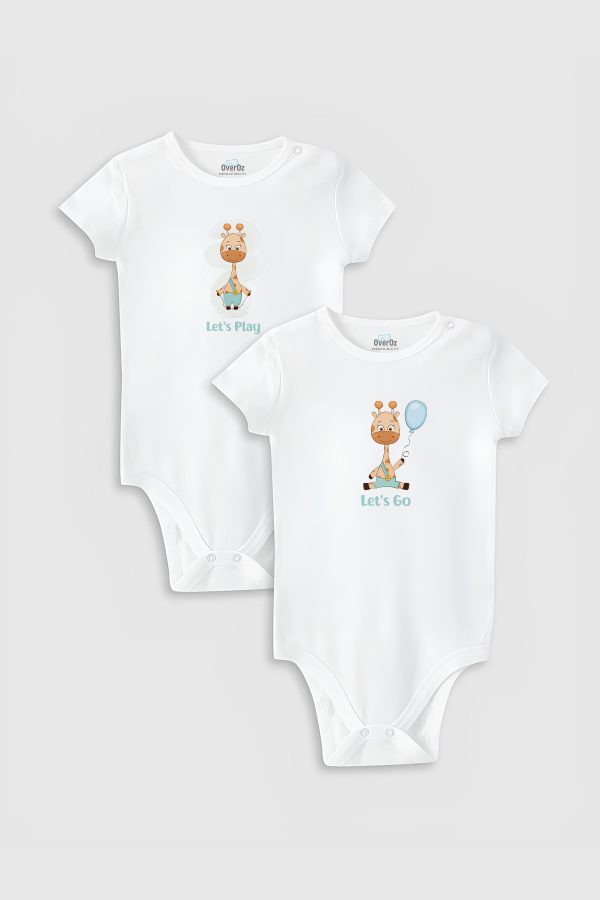 Zürafa Baskılı Bebek 2'li Body Set Çıtçıtlı Zıbın Tulum İkili 5198-5199