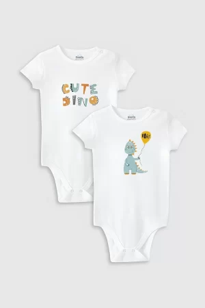 Sevimli Dinazor Baskılı 2'li Bebek Body Set Çıtçıtlı Badi Zıbın ikili 5200-5201