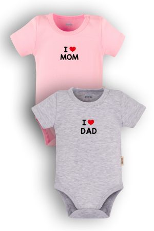 I Love Mom & Dad Anne Baba Baskılı 2'li Bebek Body Çıtçıtlı Badi 5213-5214-P