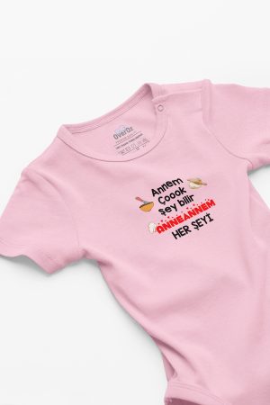 Anneannem Her Şeyi Bilir Baskılı Kısa Kollu Pembe Bebek Body Badi Zıbın 5236-P