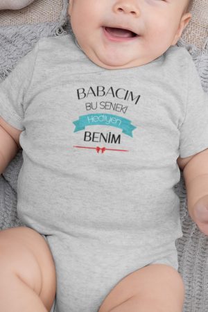Baba Doğumgünü Hediye Baskılı Gri Kısa Kollu Bebek Body Badi Zıbın 5238-G