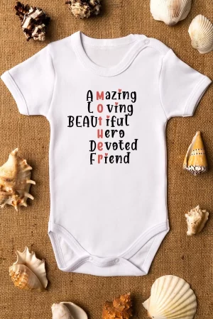 Mother Anne Yazılı Bebek Body Kısa Kollu Çıtçıtlı Badi Zıbın 5351