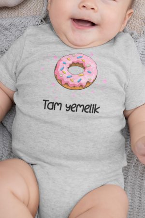 Tam Yemelik Donut Baskılı Kısa Kollu Melanj Gri Bebek Body Badi Zıbın 5263-G