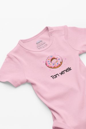 Tam Yemelik Donut Baskılı Kısa Kollu Pembe Bebek Body Badi Zıbın 5263-P