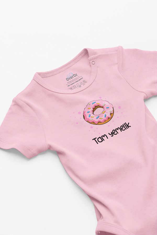 Tam Yemelik Donut Baskılı Kısa Kollu Pembe Bebek Body Badi Zıbın 5263-P