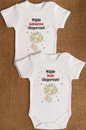 Müjde Babaanne Dede Oluyorsun Baskılı 2'li Bebek Body Badi Zıbın İkili 5315-5316