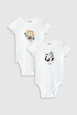 Aslan Panda Baskılı 2'li Bebek Body Set Çıtçıtlı Badi Zıbın ikili 5322-5323