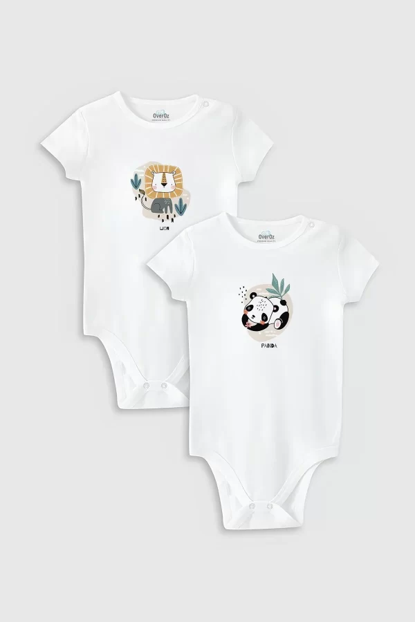 Aslan Panda Baskılı 2'li Bebek Body Set Çıtçıtlı Badi Zıbın ikili 5322-5323