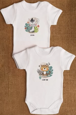 Zebra Leopar 2'li Bebek Body Set Beyaz Çıtçıtlı Badi Zıbın ikili 5326-5327