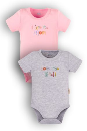 I Love Mom & Dad Anne Baba 2'li Bebek Body Set Badi Zıbın 5338-5339-P