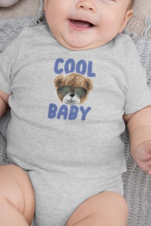 Teddy Bear Cool Baby Baskılı Kısa Kollu Melanj Gri Bebek Body Badi Zıbın 5345-G