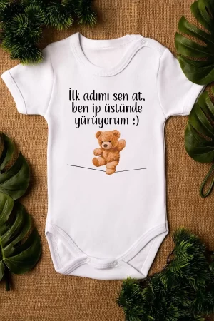 Teddy Bear İlk Adımı Sen At Bebek Body Kısa Kollu Çıtçıtlı Badi Zıbın 5347