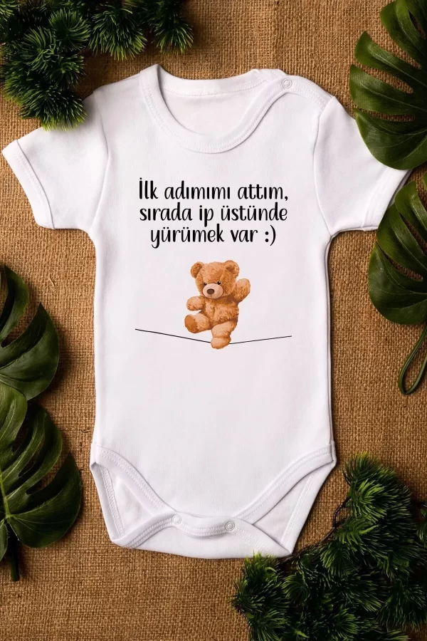 Teddy Bear ilk Adımımı Attım Bebek Body Kısa Kollu Çıtçıtlı Badi Zıbın 5348